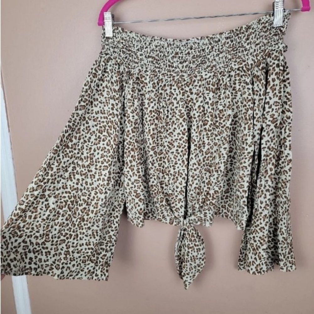 Free people movement brown cheetah print off Shoulder blouse